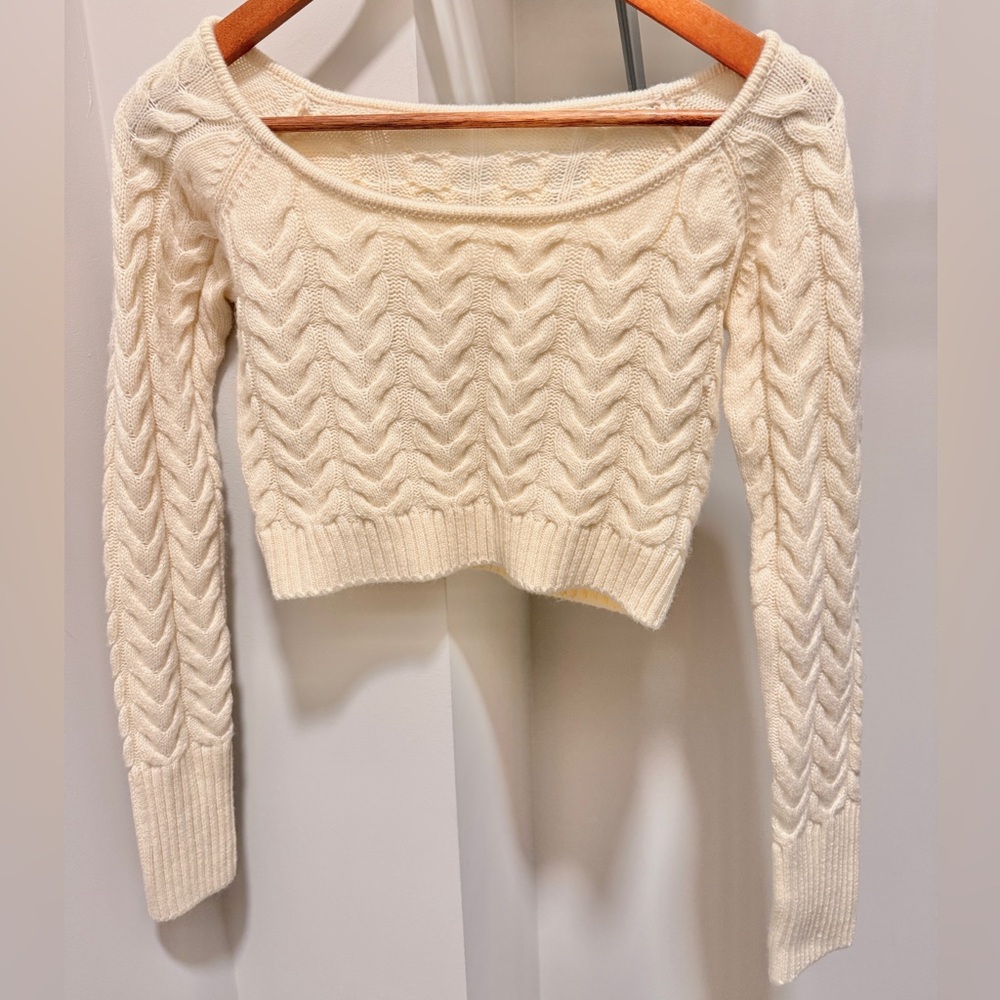 Cream Cable Knit Women's Crop Sweater